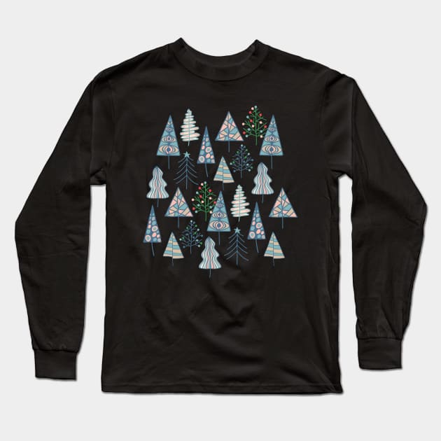 CHRISTMAS TREES Doodle Xmas Winter Hygge Holidays - UnBlink Studio by Jackie Tahara Long Sleeve T-Shirt by UnBlink Studio by Jackie Tahara